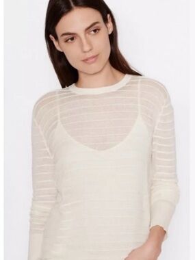 Stripe Lightweight Silk/Cotton Sweater in Ivory